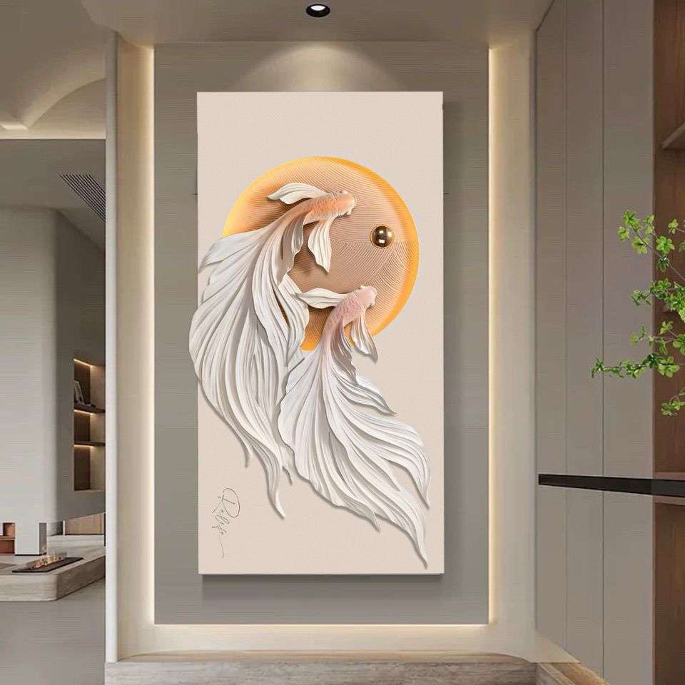 福雕家饰相伴一生立体浮雕玄关锦鲤鱼挂画过道现代高档入户装饰画