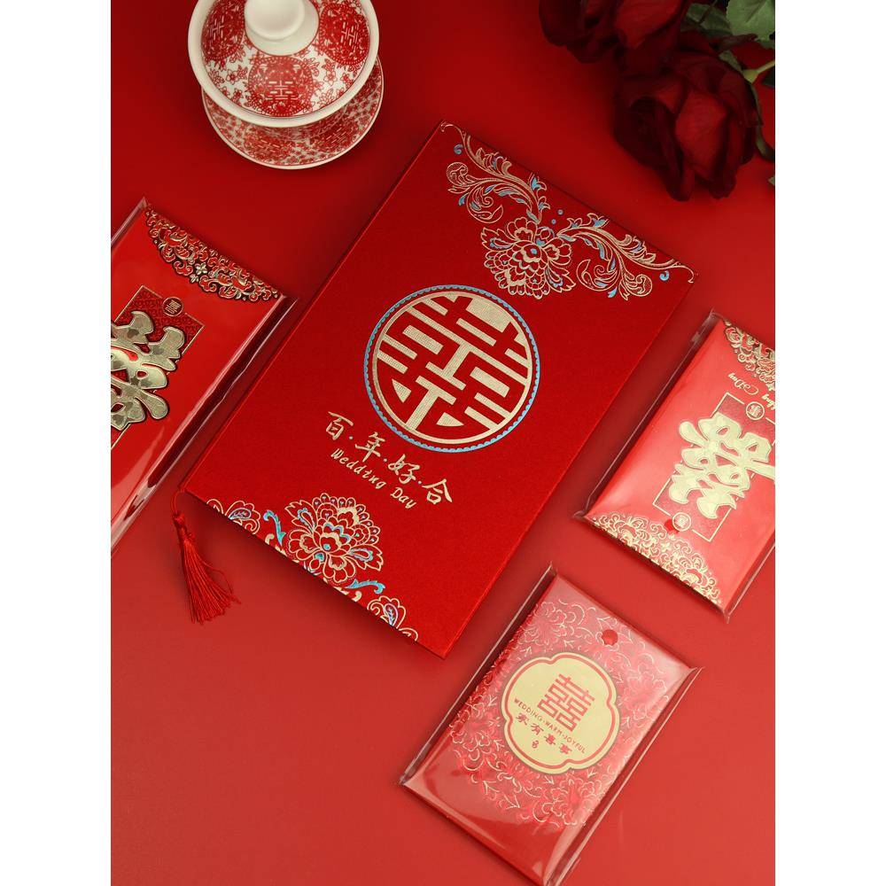 花蔓香海A4大版磨砂喜帖结婚请柬硬壳婚礼请帖酒红色中国风可打印