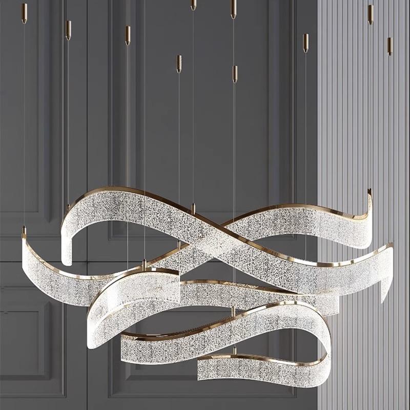 组合艺术飘带吊灯客厅极简餐厅灯酒店大堂收银台前台茶室灯具