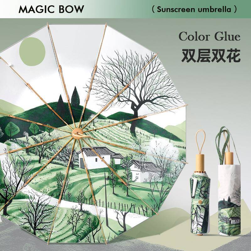 双层双花太阳伞24骨防晒紫外线加大伞晴雨两用女高颜值手动遮阳伞