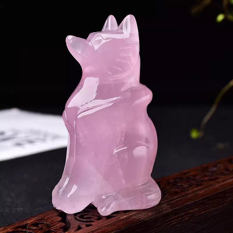 天然粉晶狐狸家居摆件粉水晶原石招桃花旺姻缘增旺女人魅力