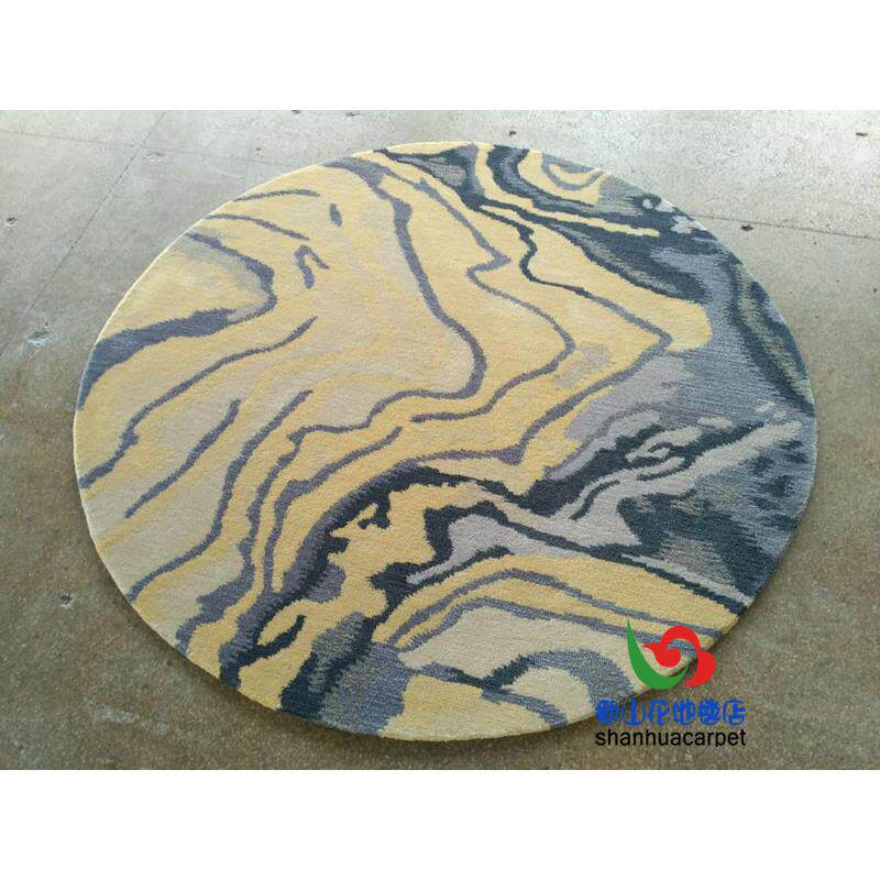 中国风抽象山水水墨画圆形客厅茶几沙发地毯餐厅书桌椅子玄关大厅