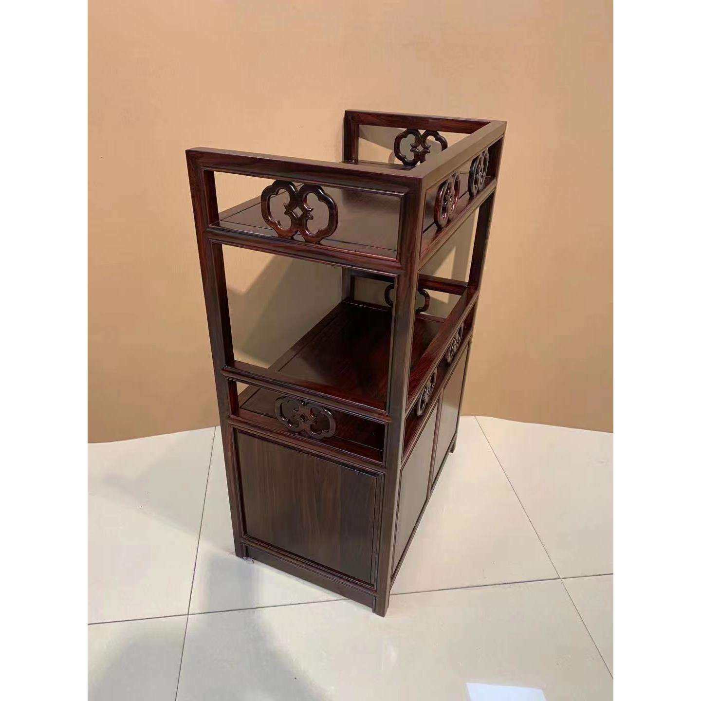 客厅简约餐边柜中式实木茶水柜多功能储物阔叶黄檀黑酸枝茶边架几