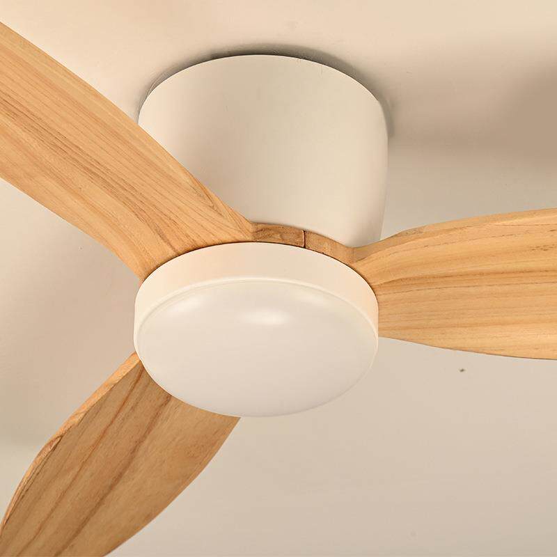 跨境实木风扇灯吸顶客厅餐厅吊扇低楼层原木风卧室电扇灯跨境热销