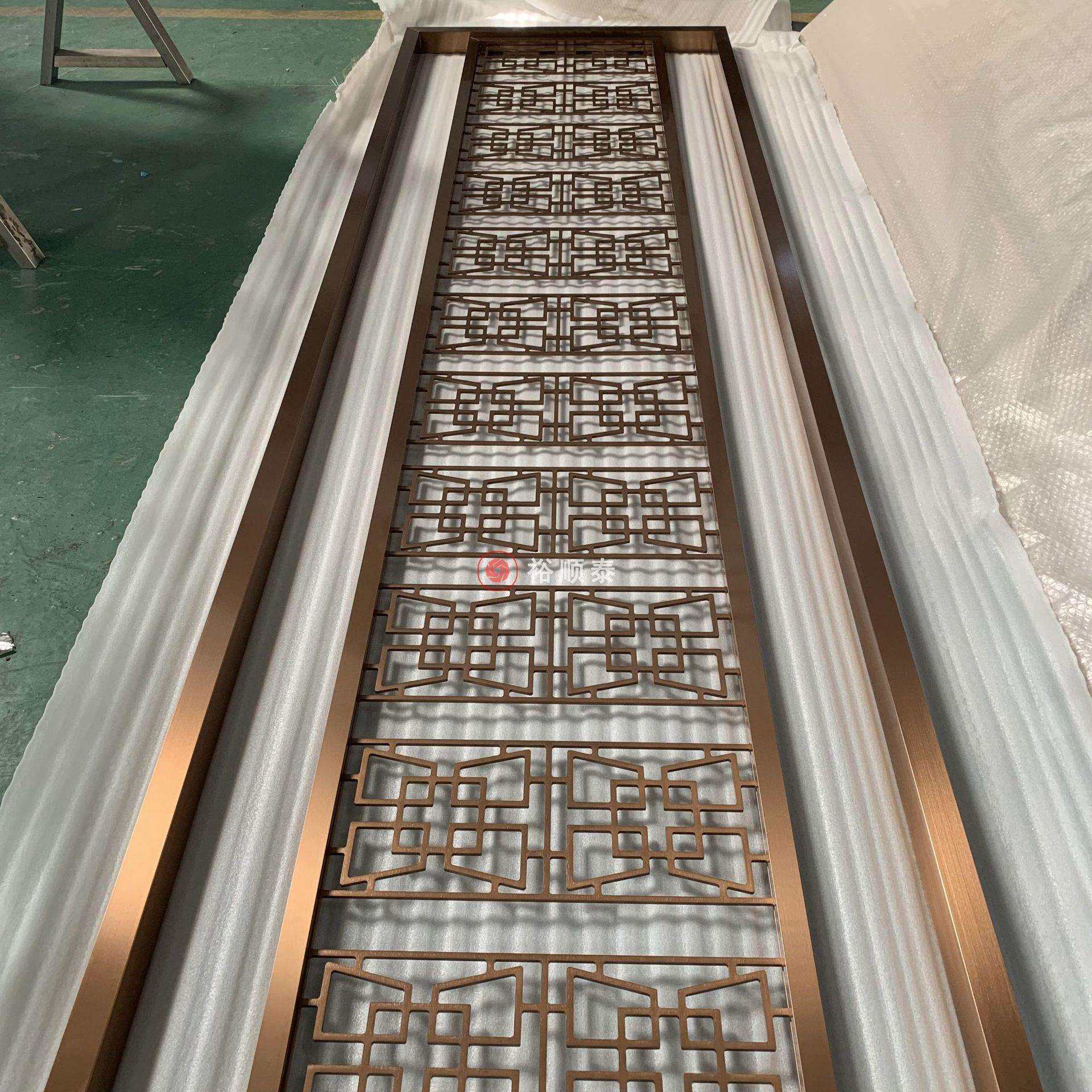 售楼处酒店工装新中式金属花格隔断制品厂家装饰不锈钢玄关屏风