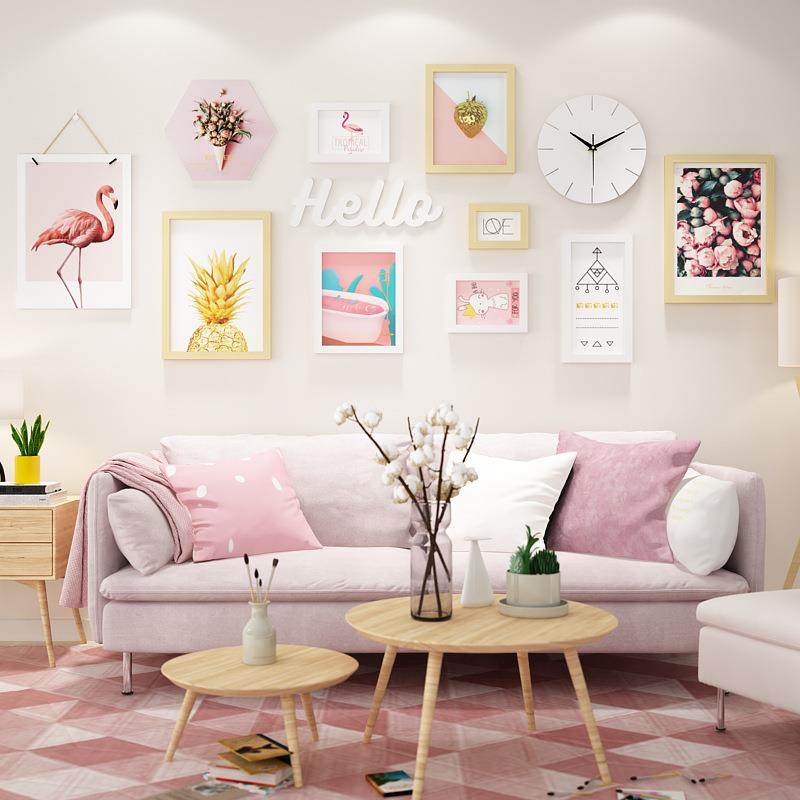 实木_7974_粉色少女照片墙装饰画北欧相框组合公主风格能换相片,鲜花速递/花卉仿真/绿植园艺,割草机/草坪机,淘宝优惠券,粉丝福利购,淘宝优惠卷