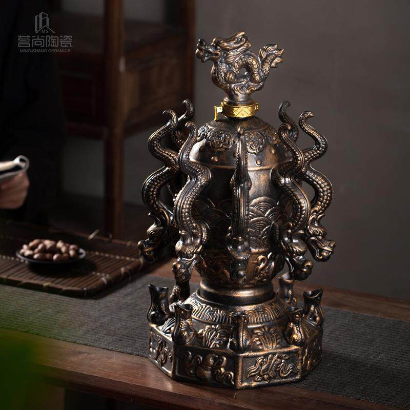 景德镇陶瓷酒瓶5斤装九龙仿古创意酒壶 家用摆件泡酒罐酒坛子爆款