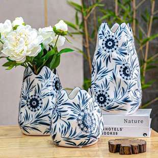 手绘青花瓷花瓶中式 饰摆件纯手工 客厅玄关插花工艺品房间陶瓷装