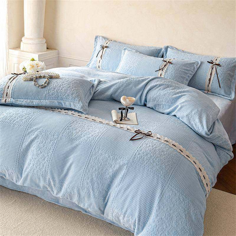 公主风蝴蝶结工艺款床上四件套a类可爱风冬季被套床盖南通家纺四