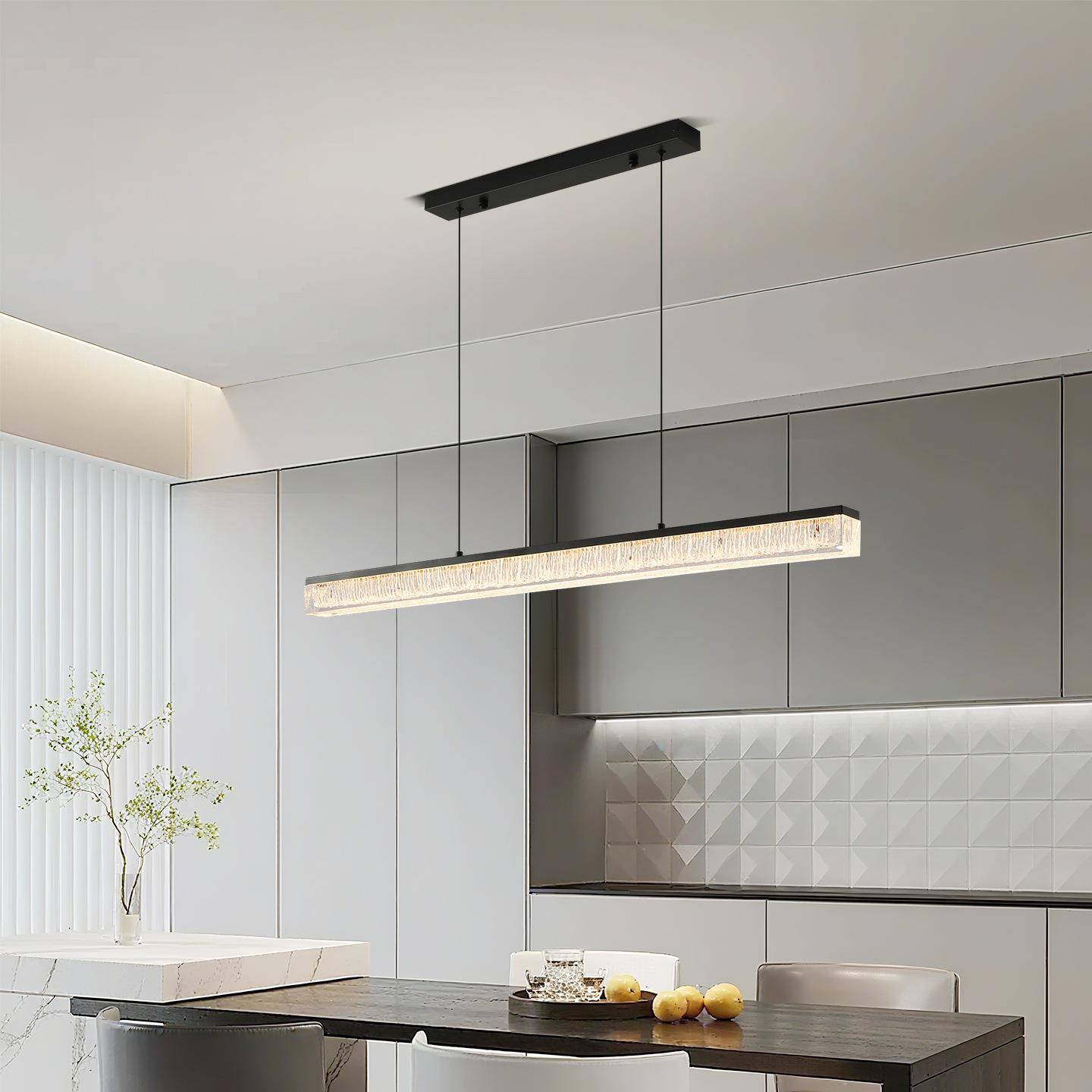 餐厅吊灯意式极简水晶高级冰裂纹2025新款一字长条灯中山灯具686L