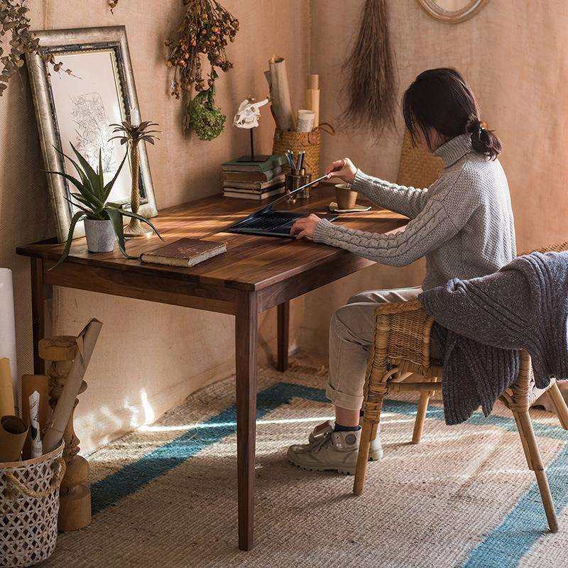 北欧实木餐桌家用小户型白蜡木长条工作台餐厅简约原木餐桌椅组合