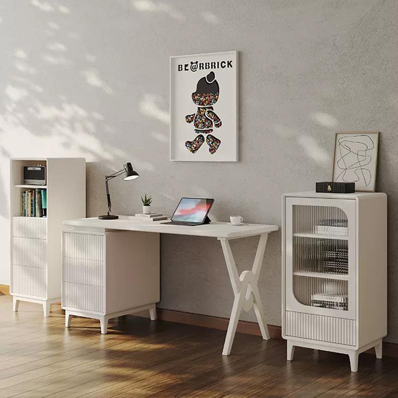 实木电脑桌奶油风小书桌学生家用卧室办公写字转角设计烤漆台式桌