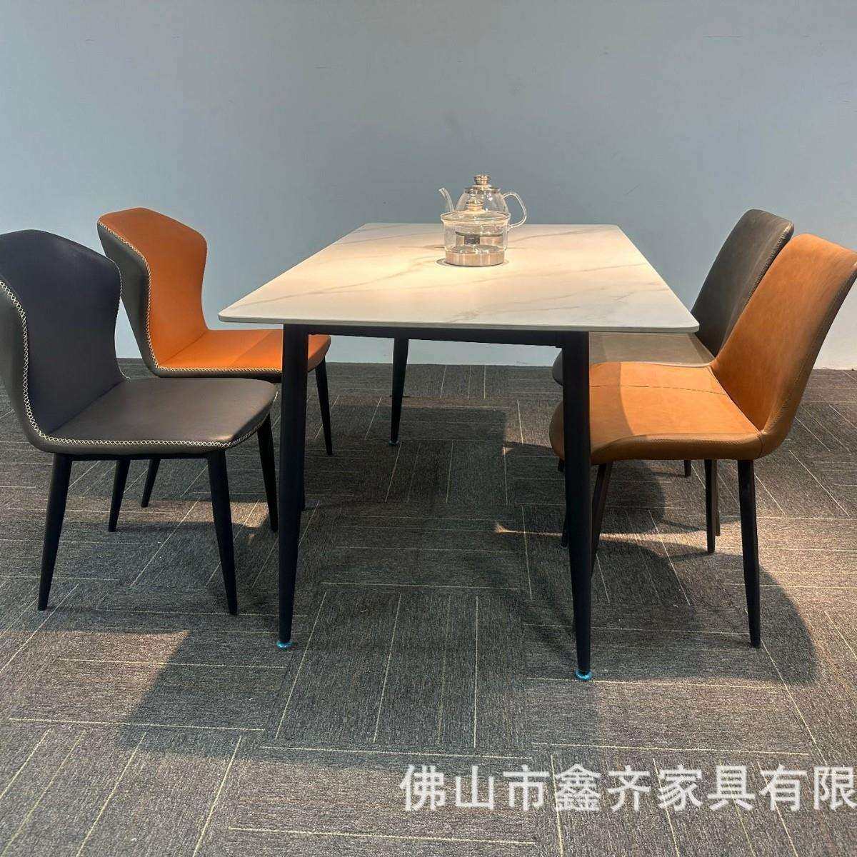 轻奢岩板餐桌长方形亮光吃饭桌子食堂餐厅桌椅组合餐饮面馆快餐台