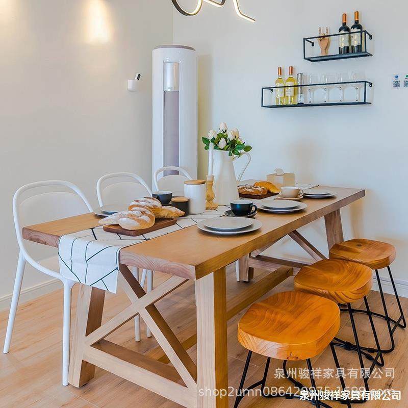 轻奢实木餐桌长方形饭桌简约现代小户型家用北欧咖啡厅原木大桌子