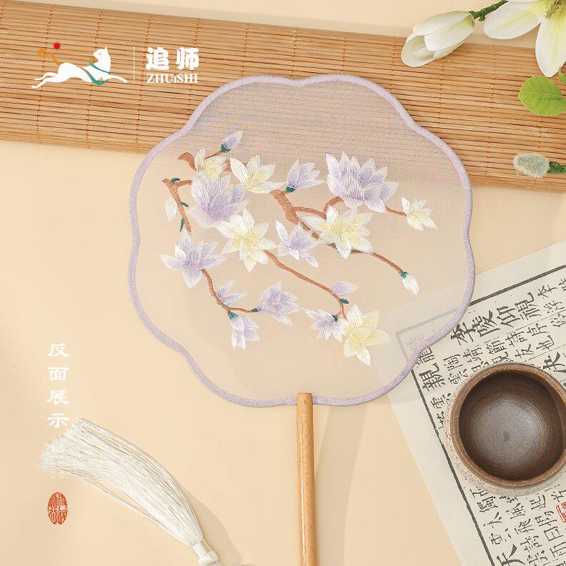 儿童花朵刺绣子舞蹈扇流苏古风扇团扇追师双面中国风女夏汉服圆扇