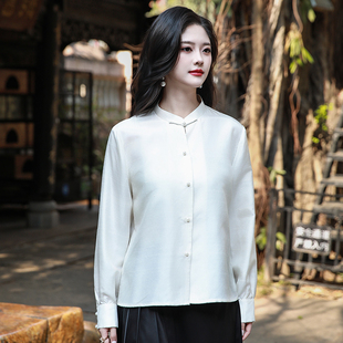 素一白三重门双宫真丝桑蚕丝休闲衬衫上衣日常百搭中式外套中国风