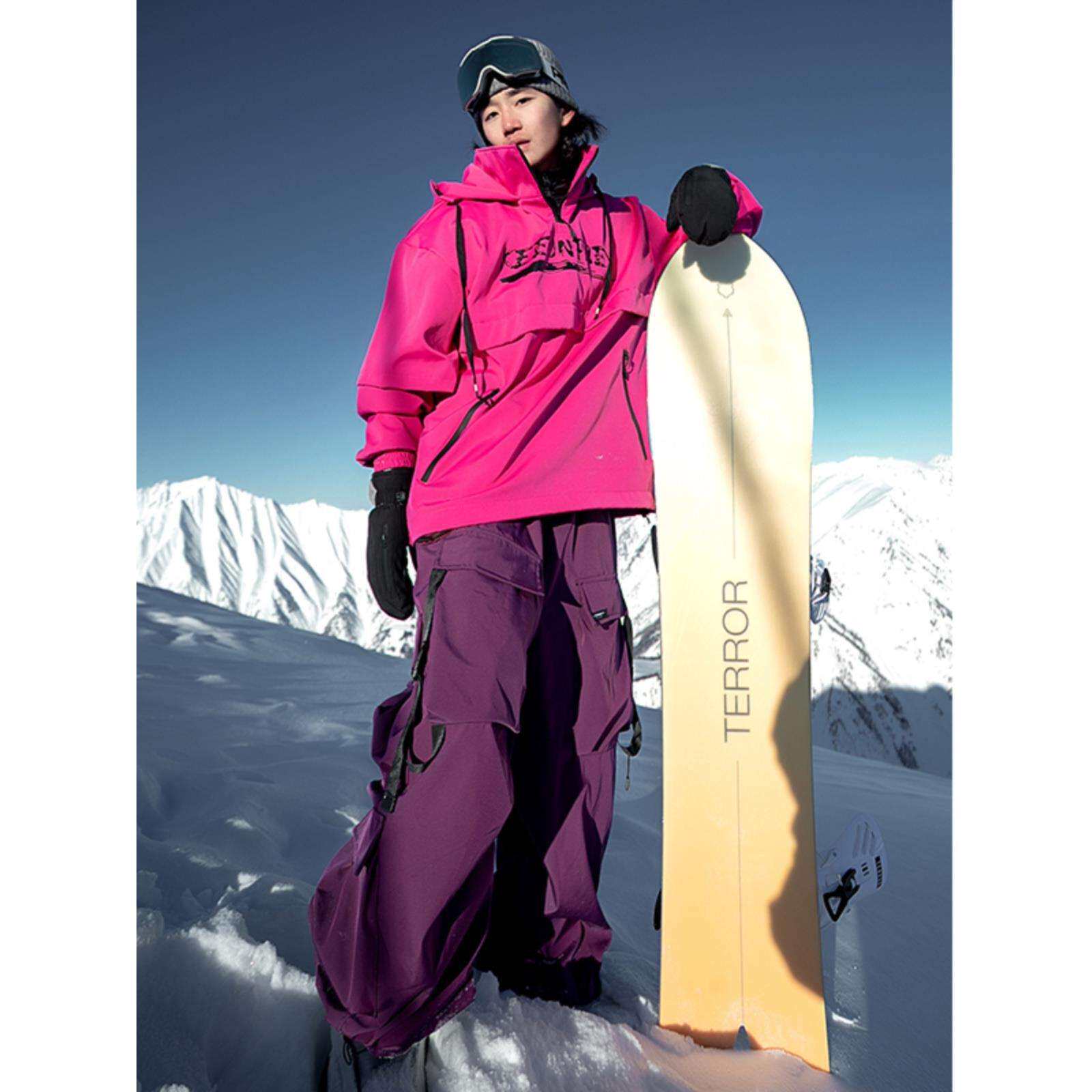 美式紫色单双板滑雪雪服套装男女款2025秋冬季新款潮流运动两件套