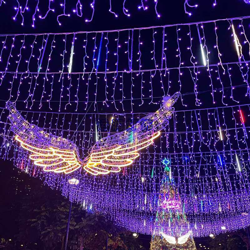 LED天使翅膀过街装饰节日亮化圣诞横幅隧道街道窗帘跨街流星灯