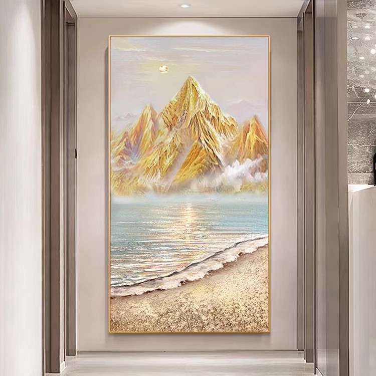 纯手绘金山海景客厅玄关立体实物装饰画莫奈日出印象风景油画挂画