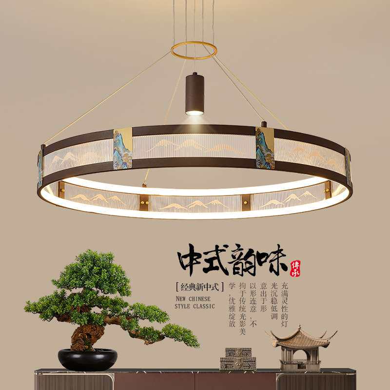 新中式复古客厅吊灯意式极简设计师大气圆环挑高现代大气茶楼灯具