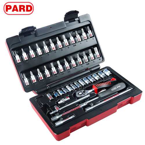 PARD棘轮扳手套筒组套1/4小飞组合工具箱机修汽保工具47件套C2471
