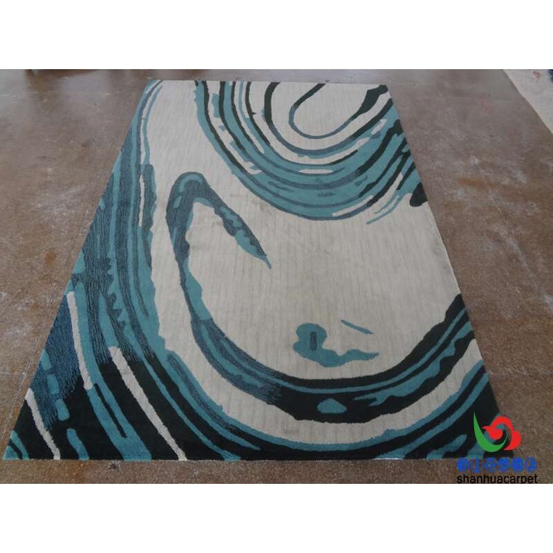 新中式蓝色水墨画样板房手工腈纶客厅茶几沙发地毯书房卧室办公室