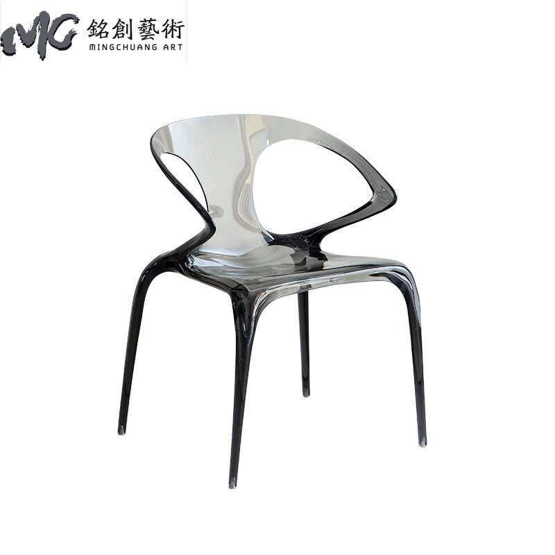 简约现代酒店大堂洽谈区透明树脂靠背椅子吧台餐厅亚克力凳子家用