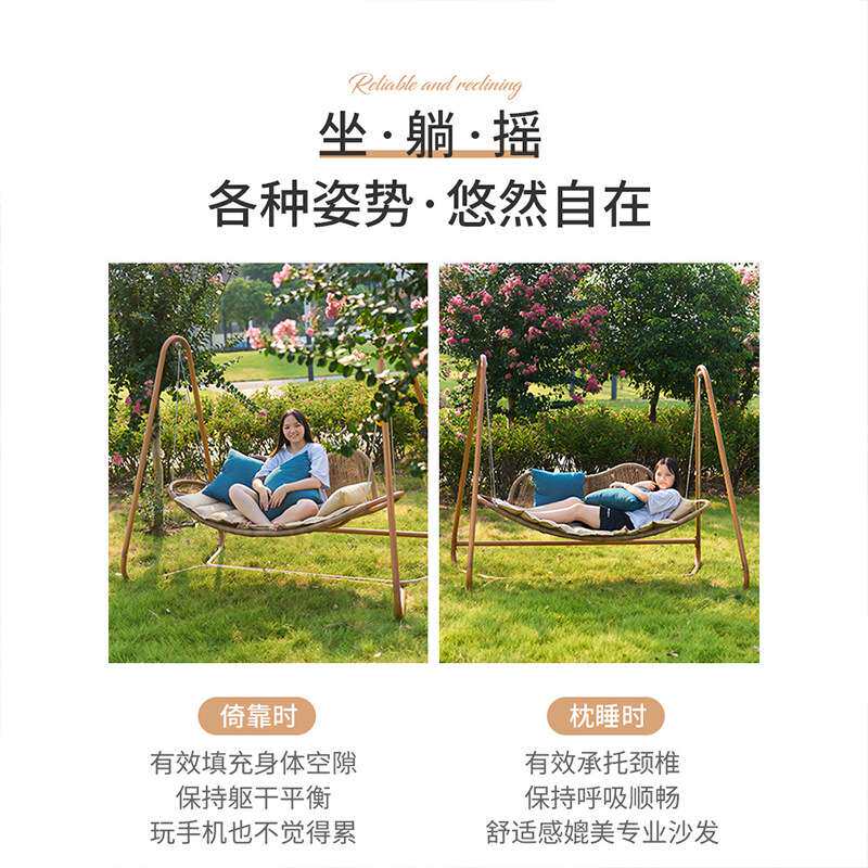秋千户外庭院花园摇椅秋千吊椅带蓬铁艺坐躺两用阳台网红荡秋千椅