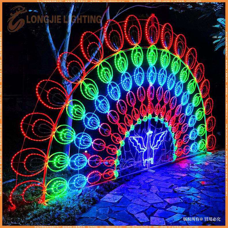 长4.6米 2D平面全彩DMX512孔雀图案灯 景区公园亮灯灯饰