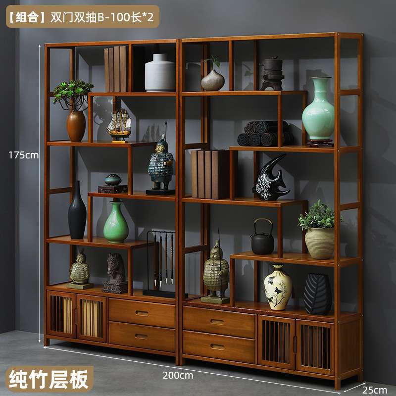 博古架实木中式书架茶家具酒柜花架隔断柜客厅摆件多层落地置物架