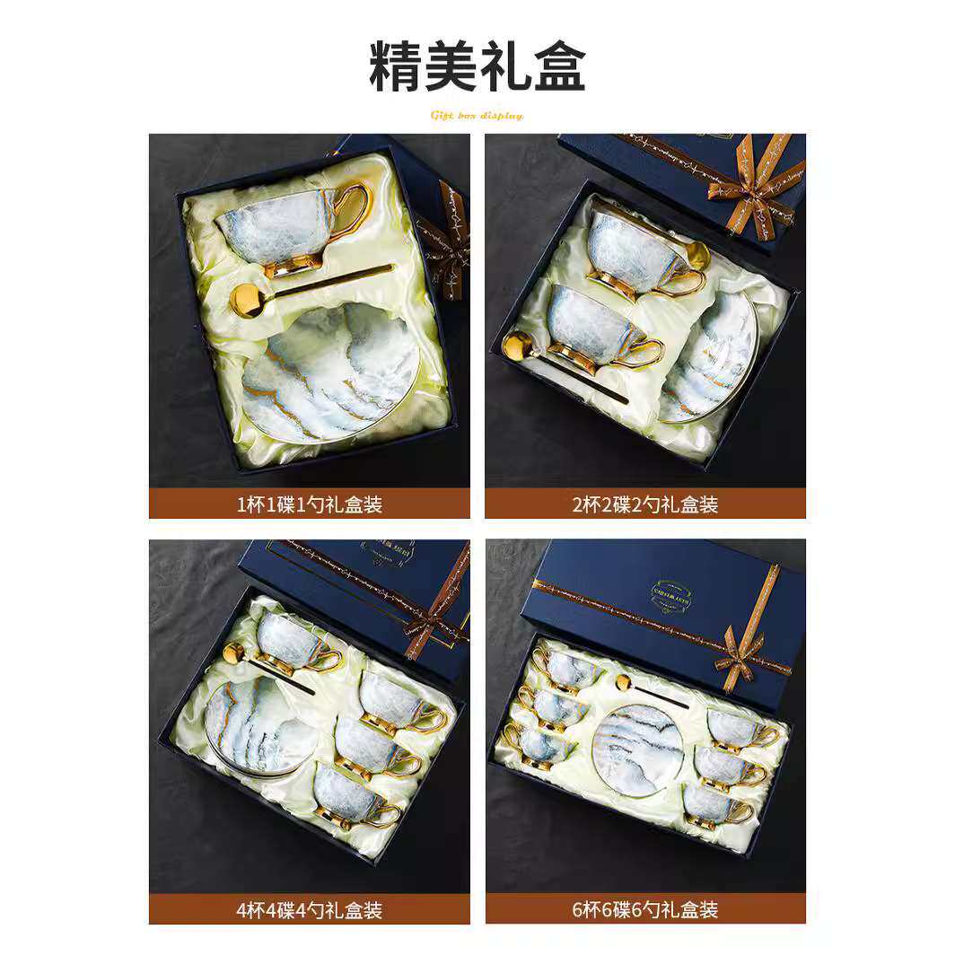骨瓷咖啡杯轻奢精致陶瓷奢华家用杯碟套装设计感小众杯子下午茶具