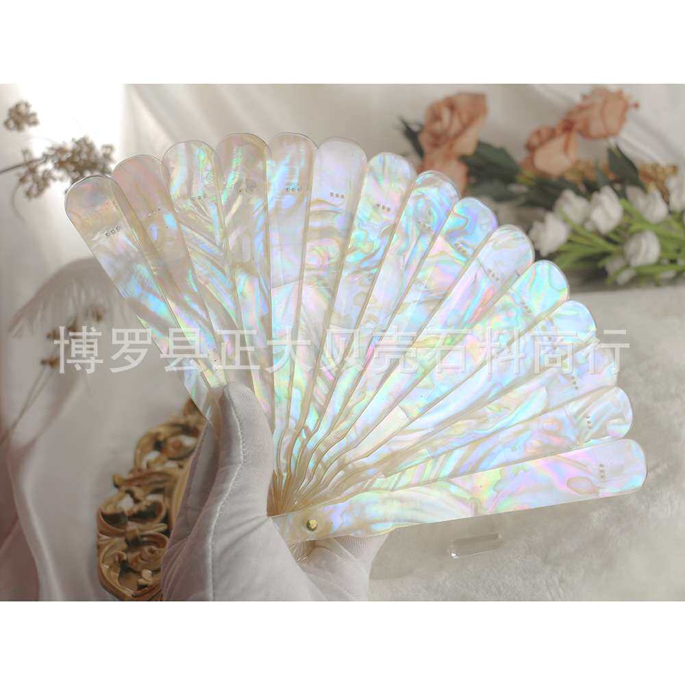 手工滴胶螺钿贝壳扇子汉服拍照道具仿古董母贝折扇