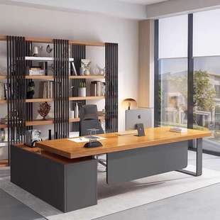 实木老板桌大班台带侧边柜简约现代总经理办公桌家具设计师电脑桌