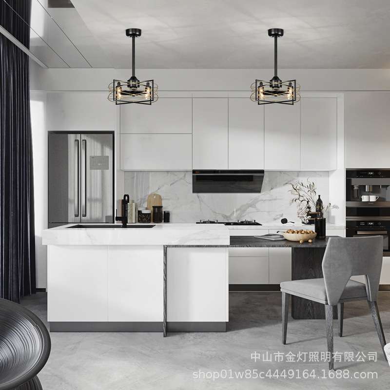 跨境复古工业风隐形风扇灯美式客厅餐厅卧室仿古吊扇灯亚马逊供货