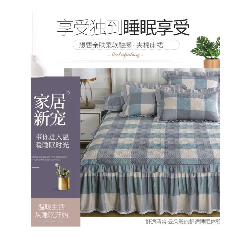 床单防滑夹棉四季通用床盖新款带高档床笠裙边套床裙床罩单件纯棉