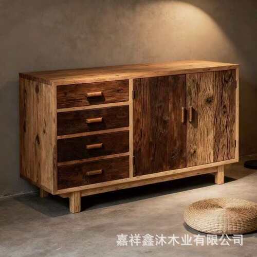 老榆木餐边柜实木复古储物柜家居双开门斗柜玄关民宿原木储物柜