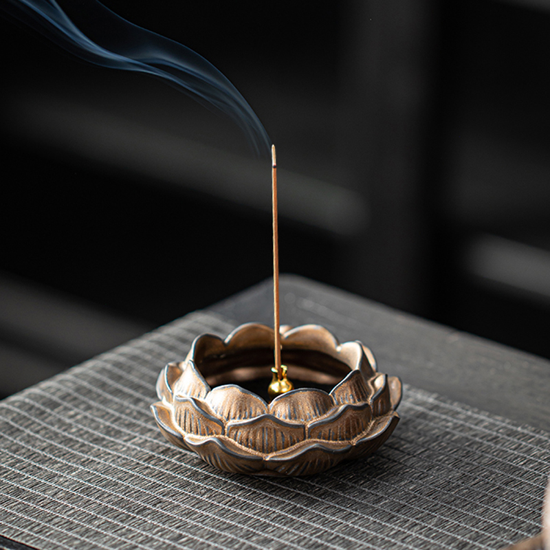 宇轩 茶宠摆件鎏金釉莲花香炉香插座盘香线香盘复V古香炉葫芦支架