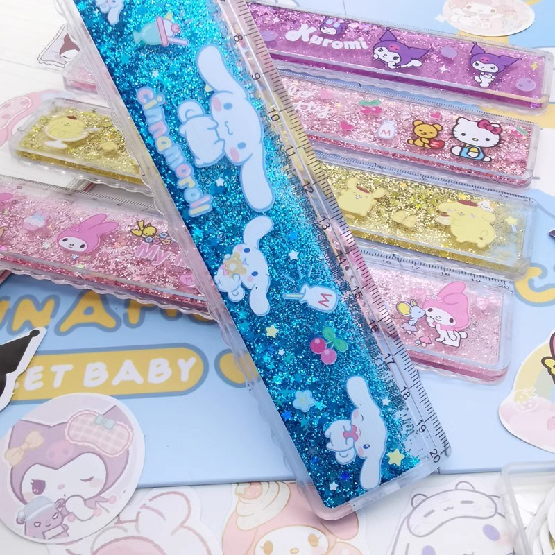 肉桂狗流沙尺子20cm大耳狗入油格尺小学生专用波浪玉贵.狗透明直