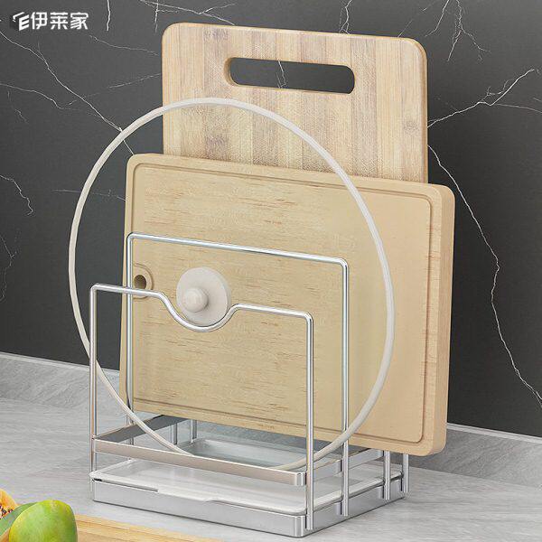 304不锈钢砧板架三格厨房台面厚菜案板沥水架锅盖收纳多用置物架