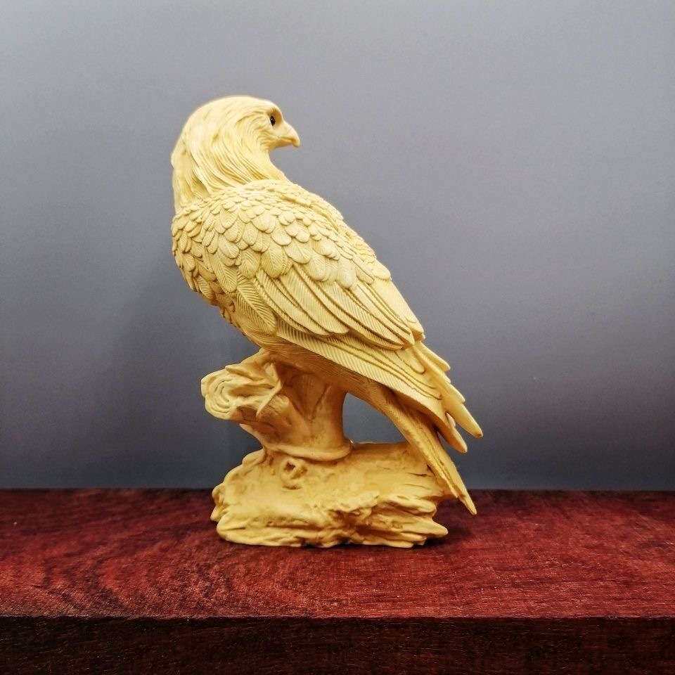黄杨木雕老鹰摆件高8厘米木制工艺品精雕老鹰大展宏图一体雕文玩