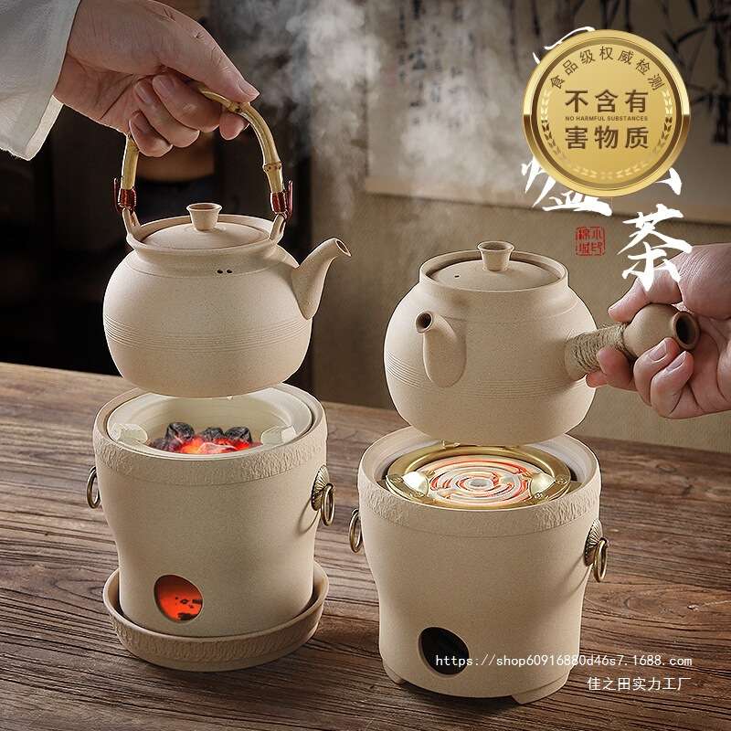潮汕砂铫壶围炉煮茶电碳两用麦饭石茶壶烧水泡茶壶电炉丝炭炉茶炉