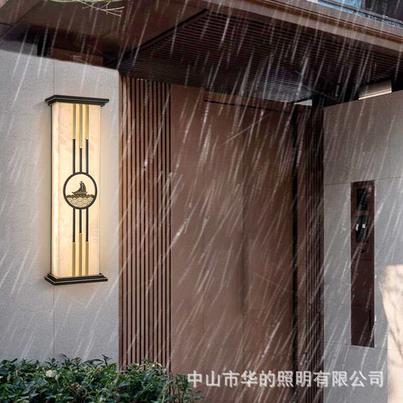新中式全铜云石壁灯户外防水酒店别墅大门口外墙庭院围墙灯长条灯