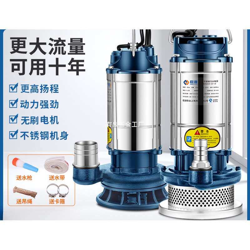 不锈钢潜水泵220v家用小型高扬程井水抽水泵农用灌溉排污水泵果园