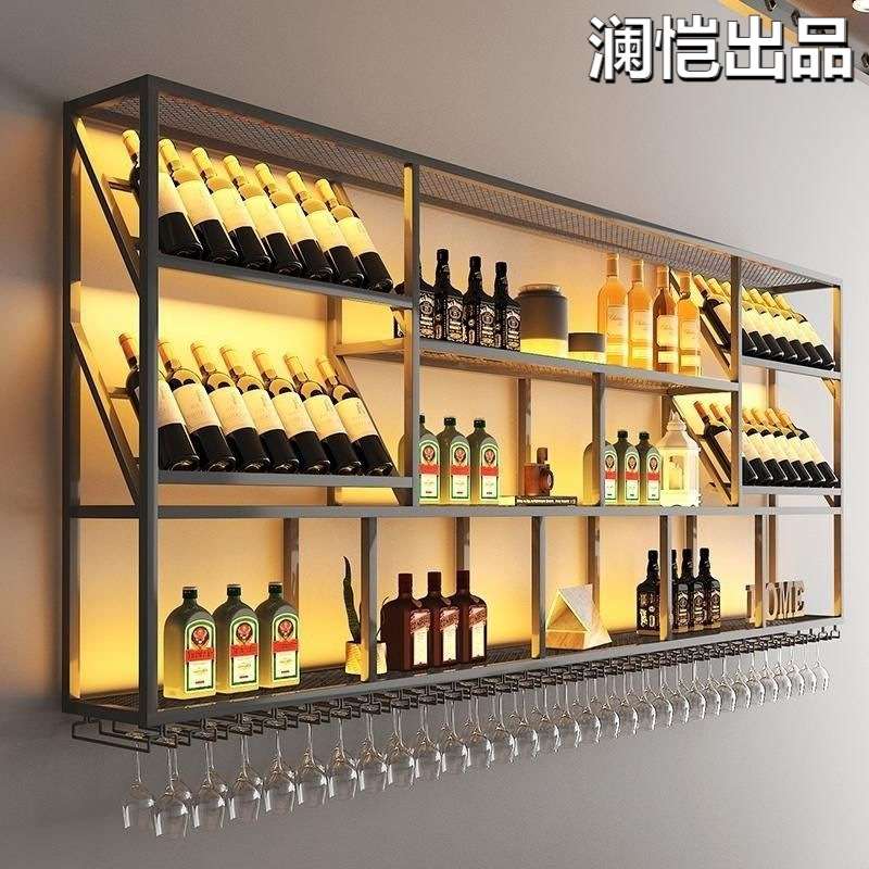 吧台餐厅酒吧酒柜红酒架墙上壁挂式工业风酒吧酒架墙面置物架简约