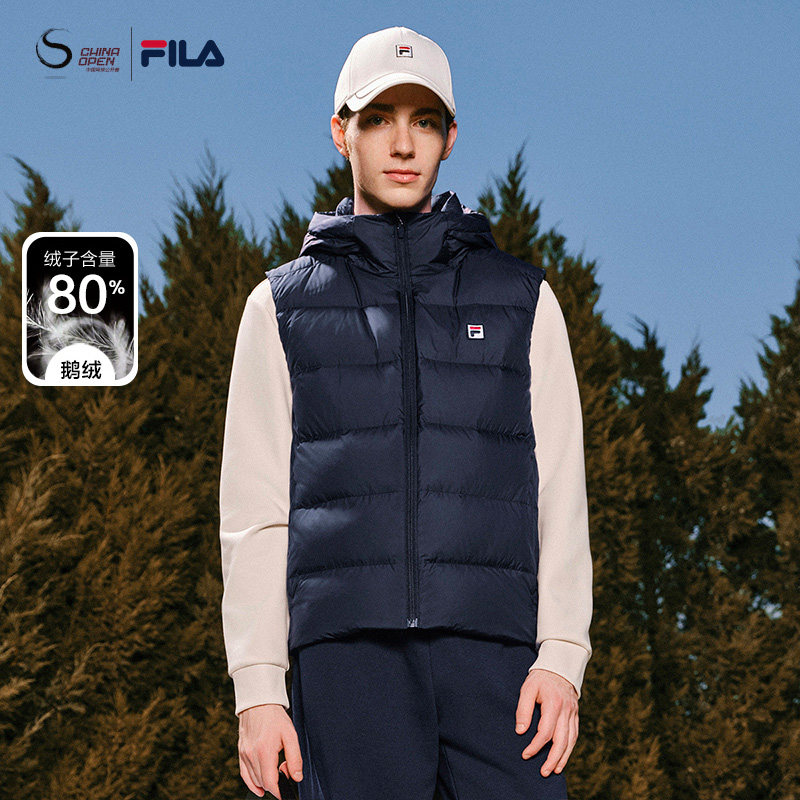 高蓬鹅绒FILA斐乐网球系列男士羽绒马甲冬季新款运动保暖羽绒外套