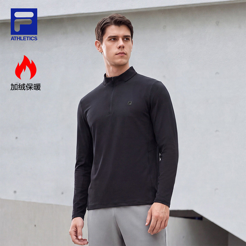 FILA 斐乐官方男子针织长袖上衣2026冬新款健身运动加绒半拉链长T