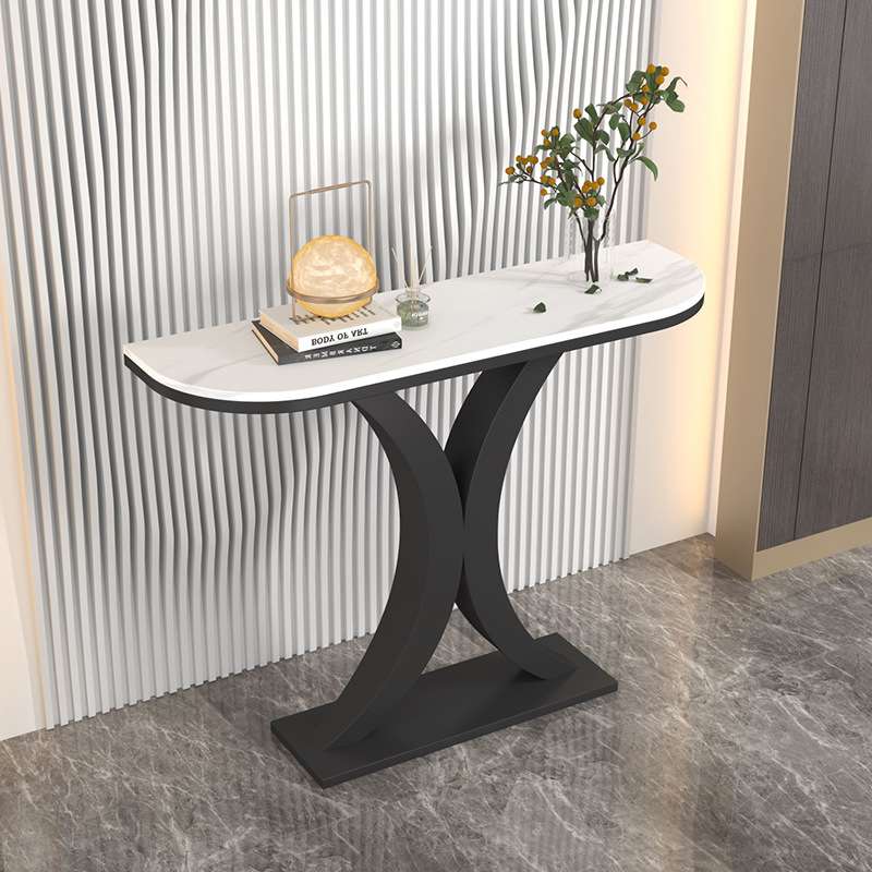 轻奢岩板玄关桌半圆端景台简约靠墙条案桌现代入户展示柜玄关台