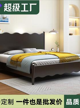 黑色全实木床复古简约现代主卧室双人床1.5米法式1.8米极简风大床