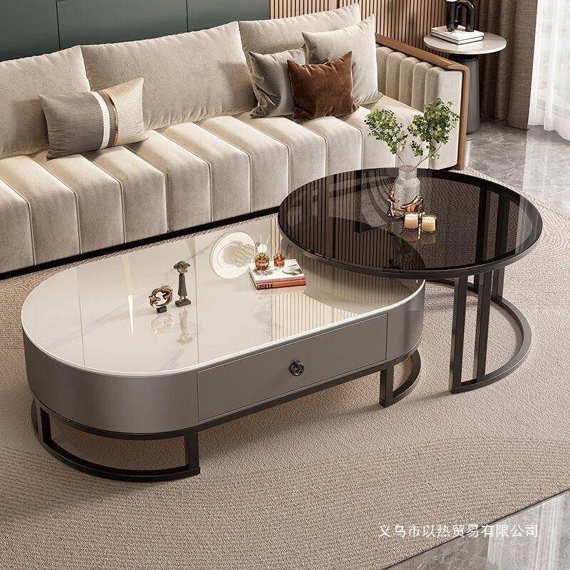 岩板椭圆形茶几家用客厅轻奢现代简约小户型茶桌2025新款组合