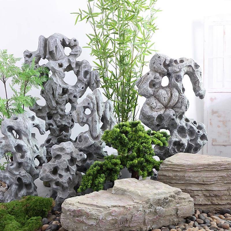 仿真石头玻璃钢太湖石摆件石块造景庭院花园装饰假山景观石假石头